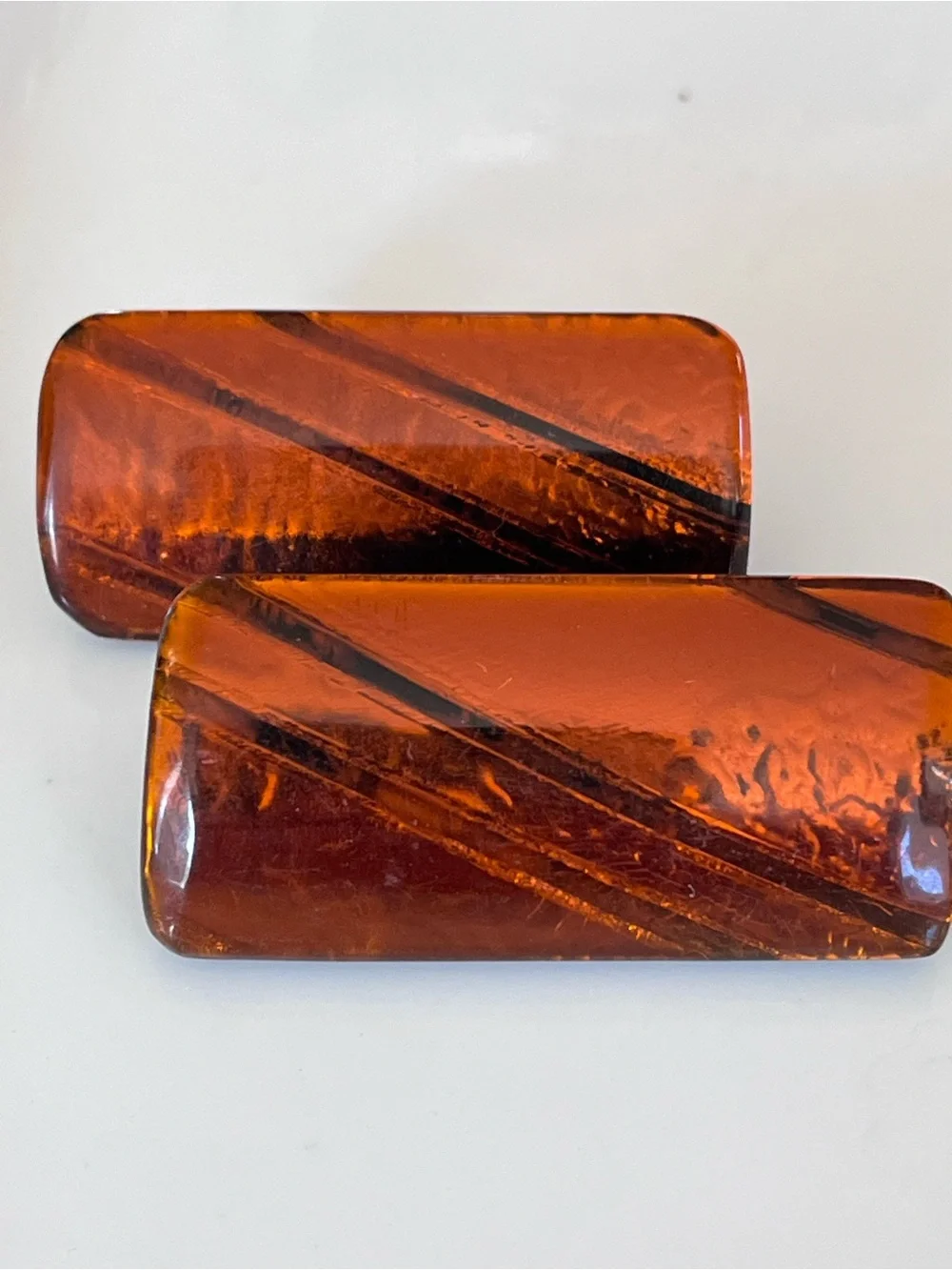 Amber Brown Pair of Pierced Earrings Vintage Large
